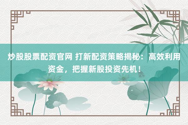 炒股股票配资官网 打新配资策略揭秘:高效利用资金,把握新股投资先机!
