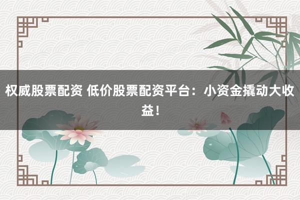 权威股票配资 低价股票配资平台：小资金撬动大收益！